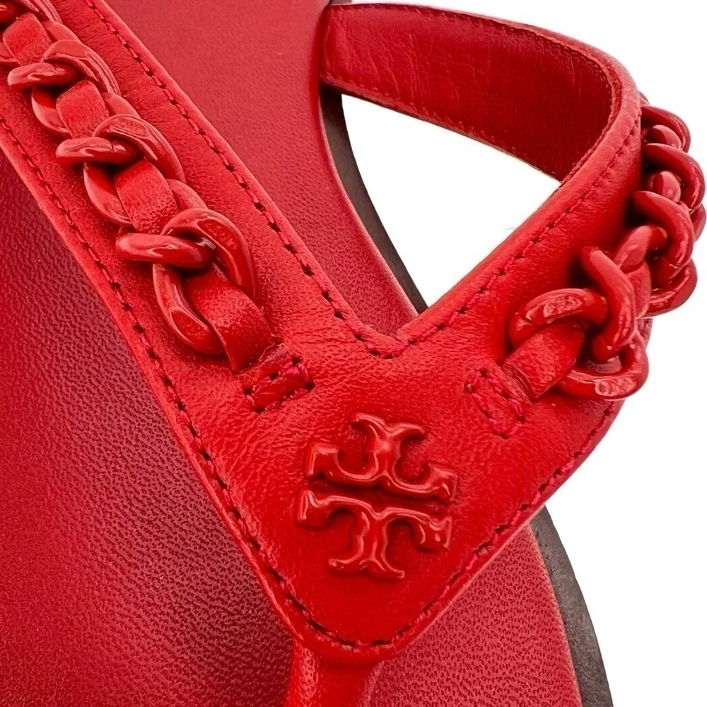 NEW Tory Burch Everly Chain Thong Sandals Size 6 Bearberry Red Flip Flops 88335